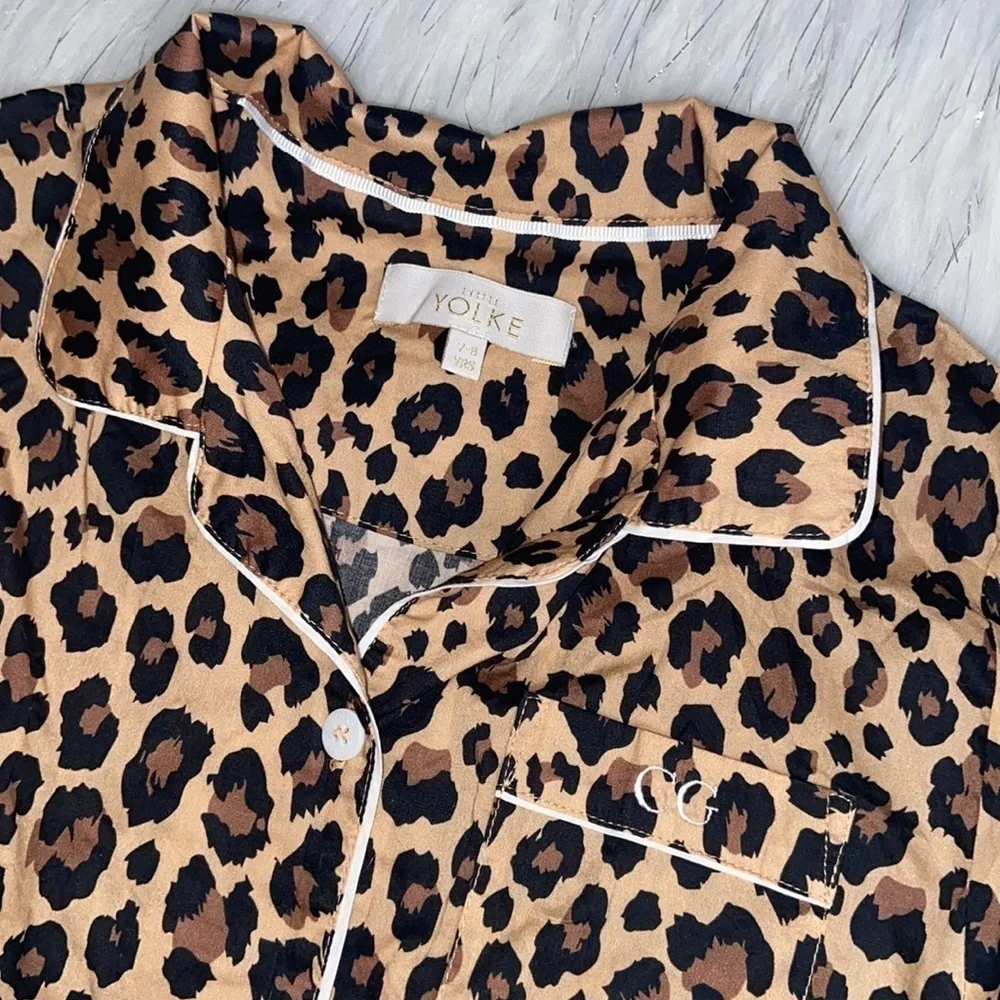 Little Yolke 7-8 Years Leopard Print Embroidered CG Pajama Top